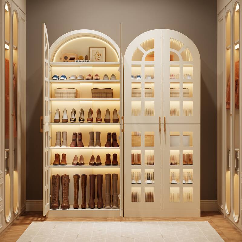 78-Inch Tall Shoe Cabinet with Acrylic Doors and Led Lights