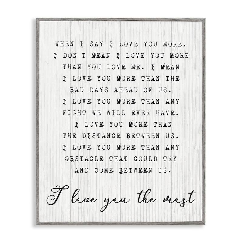Stupell Inspirational I love You the Most Phrase Couple Relationship Framed Giclee Texturized Art by Daphne Polselli - 24 x 30 - Grey