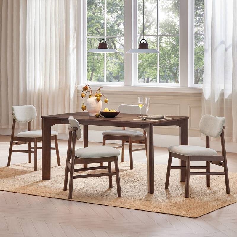 Spruce & Spring 5-Piece Modern Rectangle Dining Table Set with Upholstered Dining Chairs - Walnut