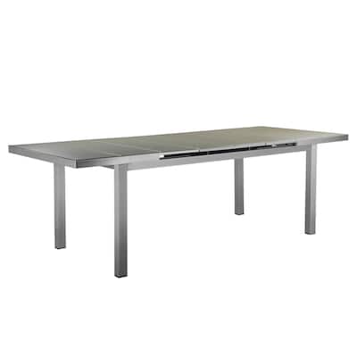 Kylo 90 Inch Extendable Dining Table, Smooth Gray Aluminum Frame, Outdoor