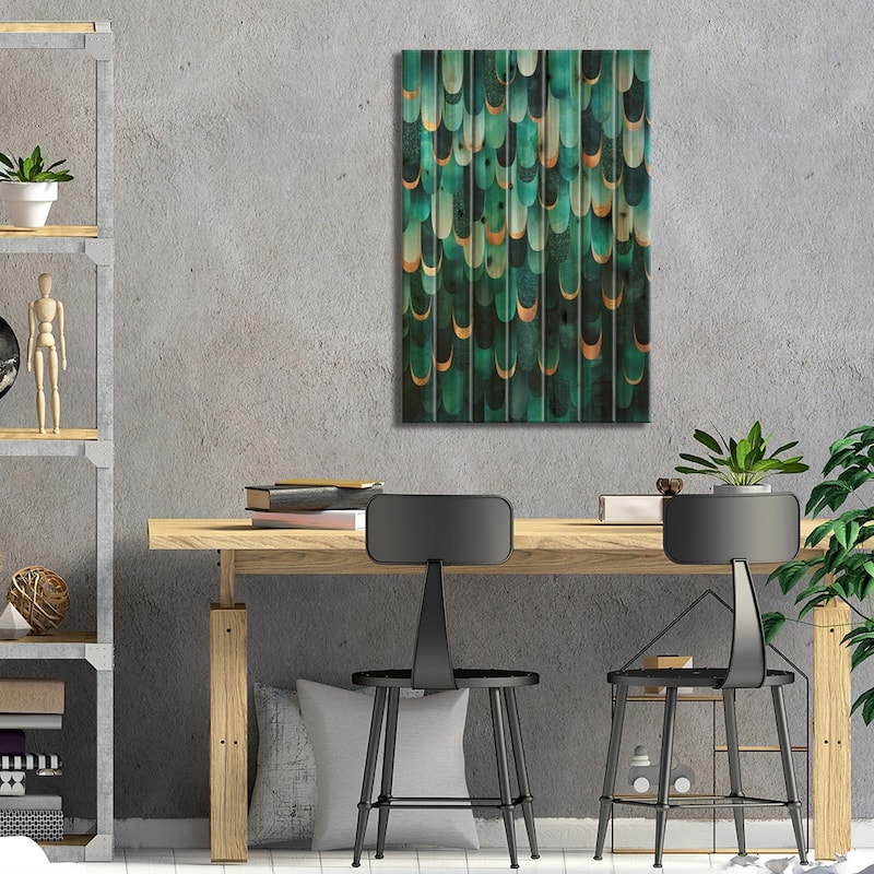 Feathered - Turquoise Print On Wood by Elisabeth Fredriksson - Multi-Color