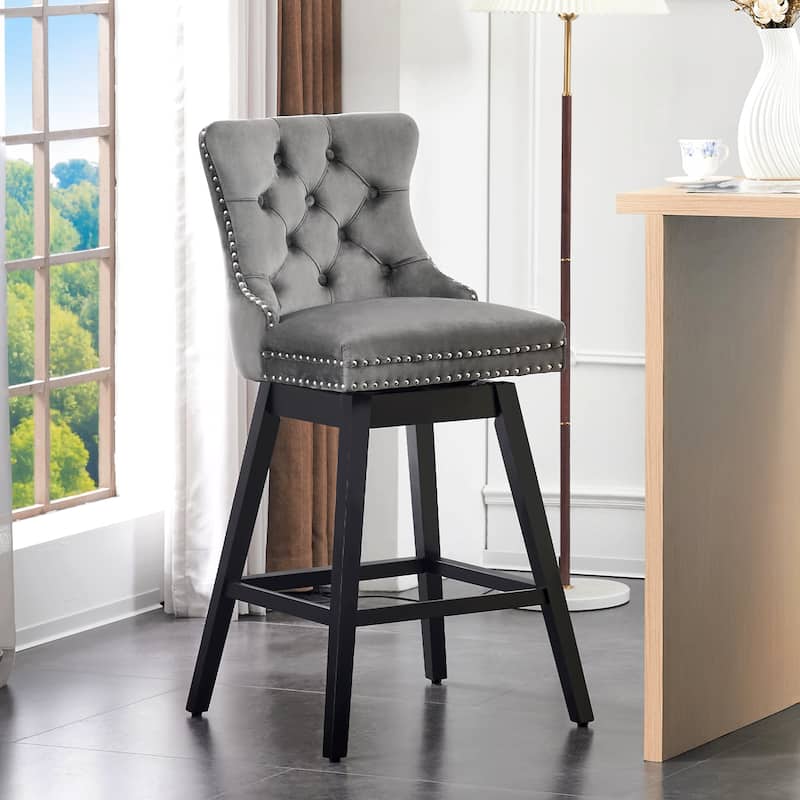 26"/29" Velvet Swivel Counter and Bar Height Stools (Set of 1/2/3/4) - Single - Grey - Bar Height