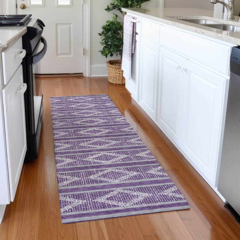 Premium Washable Super Soft Geo Diamonds Mayfield Rug - Purple - 2'3" x 7'6"