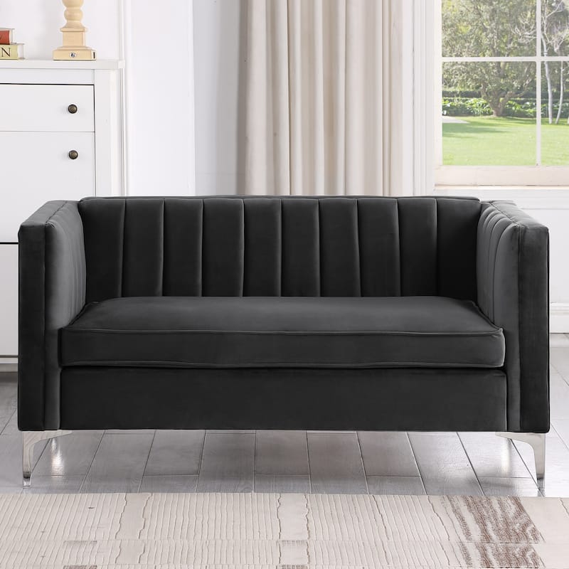 Morden Fort Modern 2 Pieces of Chair and Loveseat Set with Dutch Velvet Grey, Iron Legs