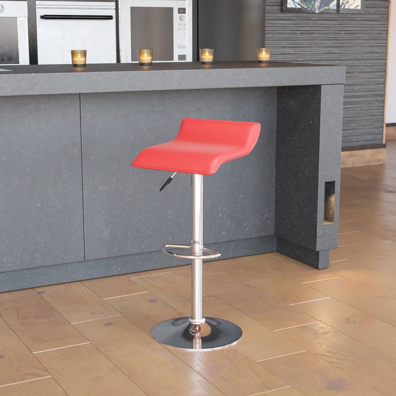 Contemporary Solid Wave Seat Vinyl Adjustable Bar Stool - 15"W x 15"D x 25.5" - 34"H - 15"W x 15"D x 25.5" - 34"H