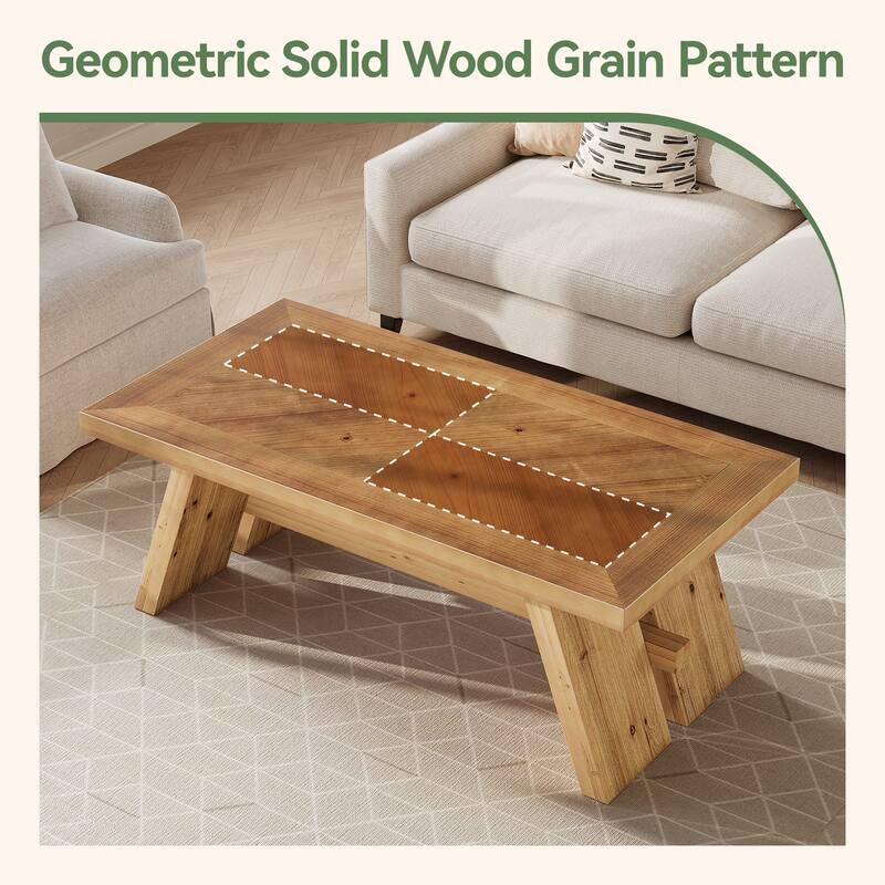 47" Solid Wood Farmhouse Coffee Table with Geometric Wood Grain