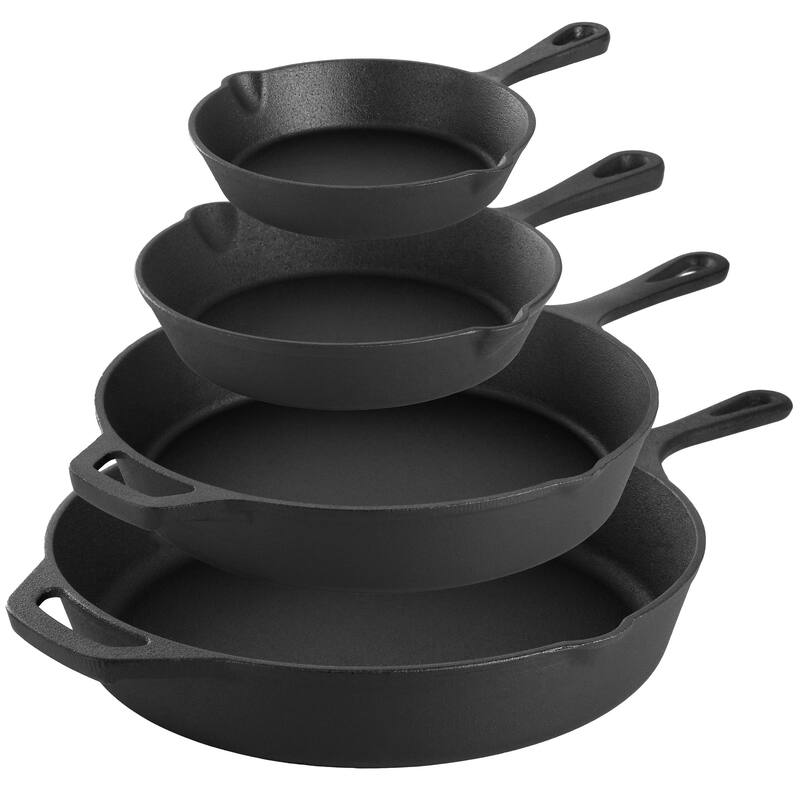 MegaChef 13 Piece Cast Iron Skillet Set with Tempered Glass Lids and Silicone Holders