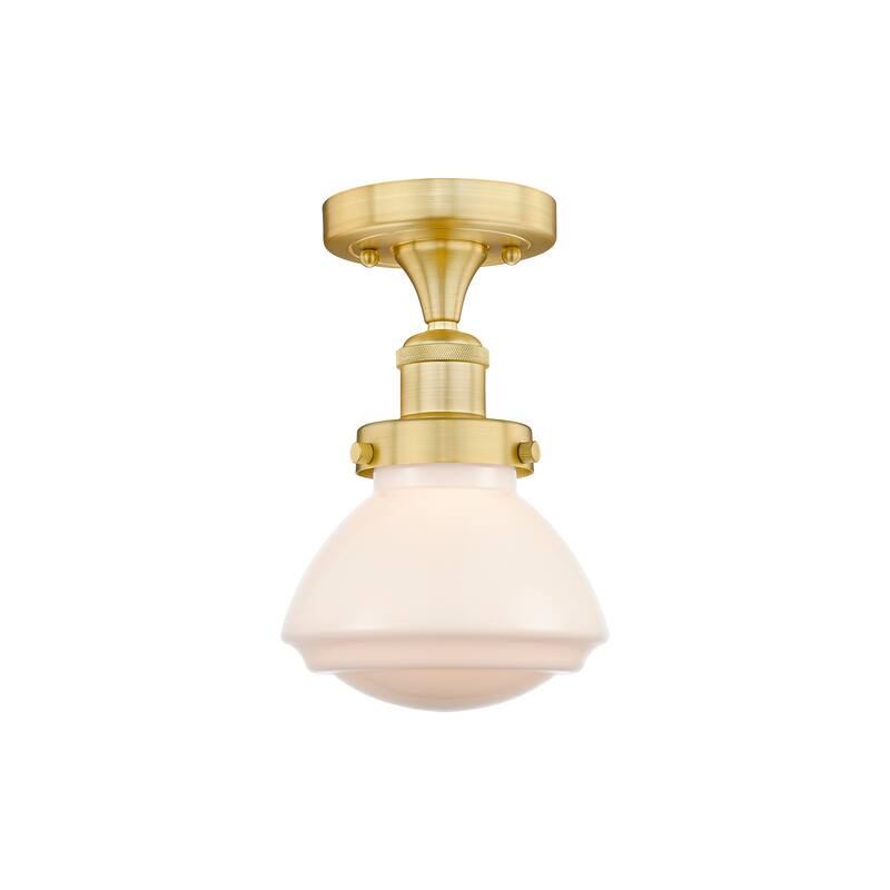 Innovations Lighting Olean - 1 Light 7" Semi-Flush Mount - Satin Gold/Matte White