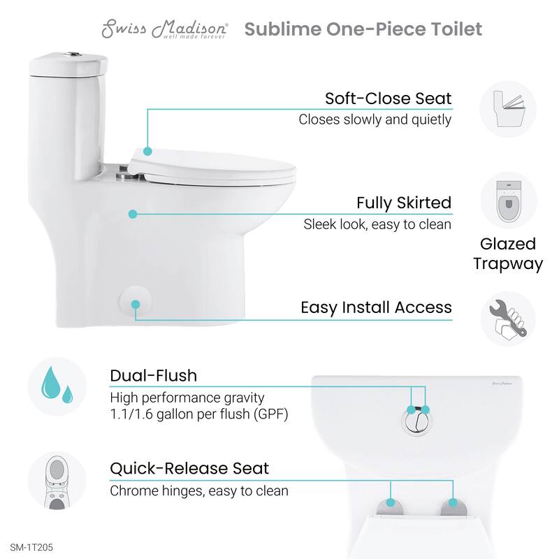 Swiss Madison Sublime One Piece Elongated Toilet Dual Flush 0.8/1.28 gpf