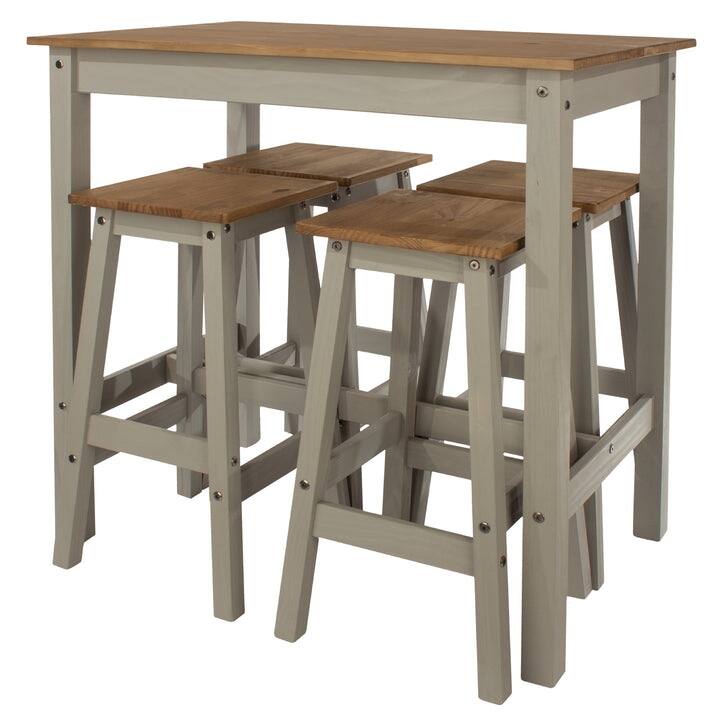 Wood Bar Height Dining Set and 4 Stools White Distressed | Furniture Dash - Grey