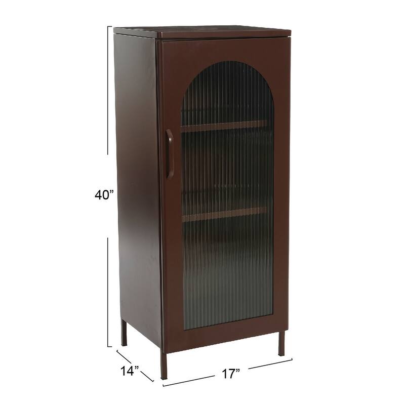 Solstice Metal Accent Cabinet with 2 Adjustable Storage Shelves and Arched Glass Door