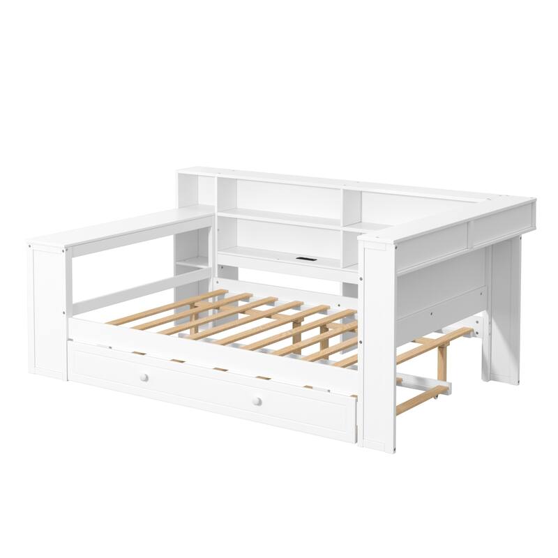 Daybed Bed with Trundle, Storage Shelves, Charging Station, & LED Light by Harper&Bright Designs