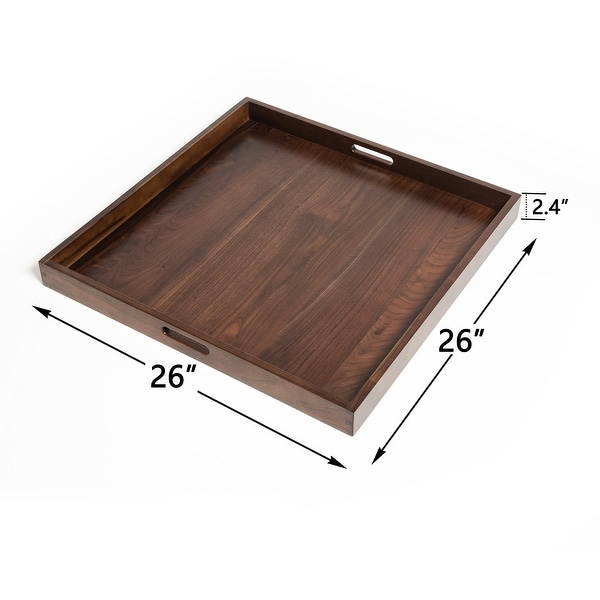 Square Black Walnut Wood Serving Tray Ottoman Tray with Handles On Sale Bed Bath Beyond 36811094