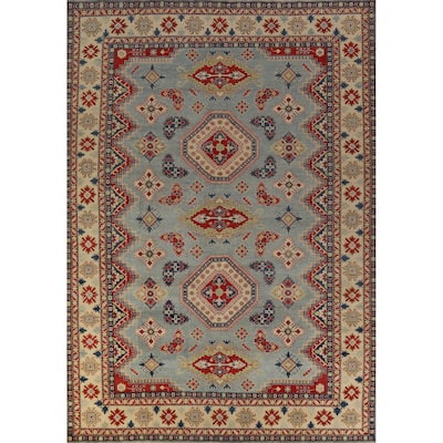 Hand Knotted Oriental 100% Wool Carpet Traditional Geometric Navy Blue & Blues Kazak Area Rug - 13' 6'' X 9' 10''
