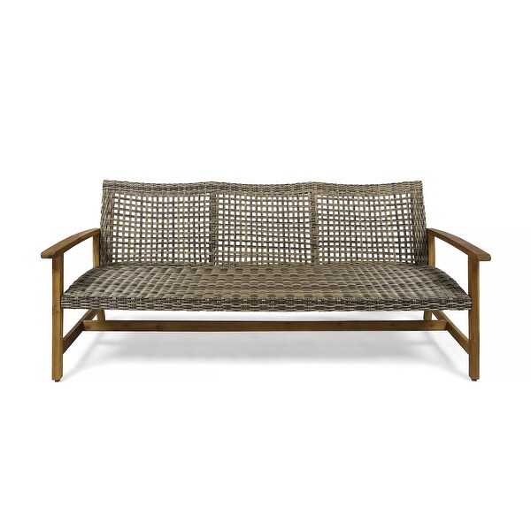 Hampton outdoor wood and wicker shop sofa by christopher knight home