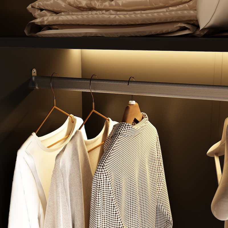 Sleek Bedroom Wardrobe with Three-Color LED Closet Cabinet Armoires - 59.1"x74.8"