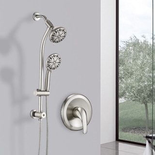 Wall Mounted Shower Faucet With Handheld Shower 5 Inch Dual Shower Head Combo Set Rainfall Modern Shower System With Slide Bar