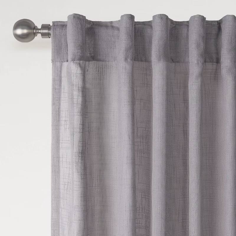 Linen Texture Double Ruffle Semi-sheer Curtain Pair(2 panels)