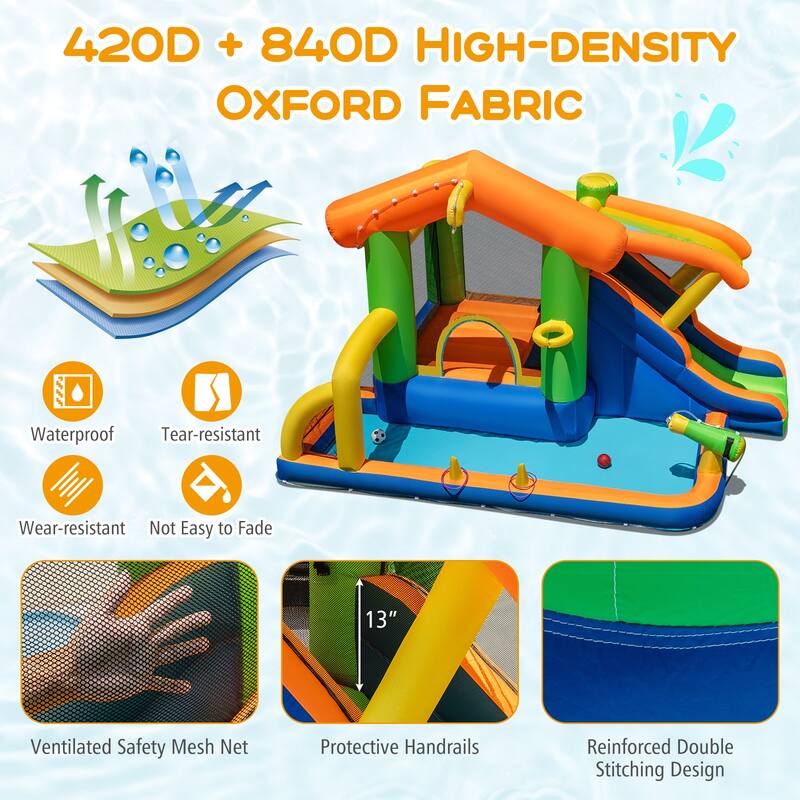 Gymax 8-in-1 Inflatable Bounce House Water Park w/ Slide Water Cannon - Multicolors