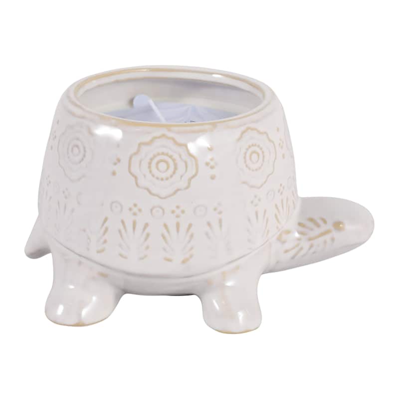 Lavender Turtle Ceramic Scented Candle - 7", White & Ivory - 6.5"