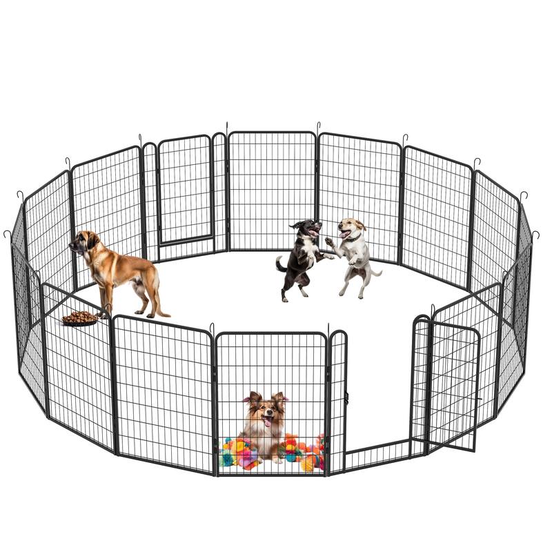 16 Panels Dog Fence Pet Heavy Duty Metal Playpen with door