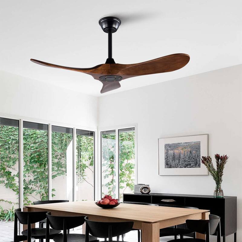 42" Solid Wood Ceiling Fan, Outdoor, 3 Blade, No Light, for Patio Living Room Bedroom Porch, Remote Control, Water Resistant