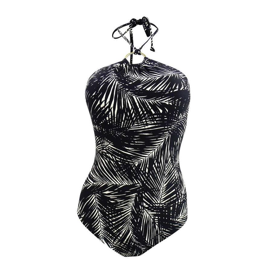 MICHAEL Michael Kors Women's Ring Hardware Halter One-Piece Swimsuit (4, Black)