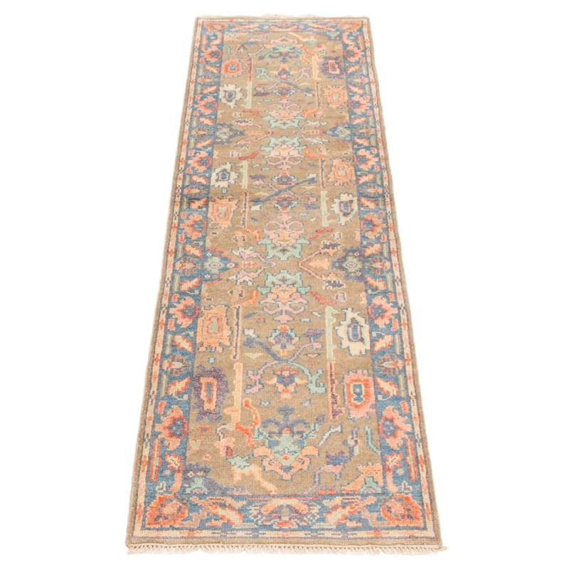 ECARPETGALLERY Hand-knotted Modern Oushak Khaki Wool Rug - 2'6 x 9'11