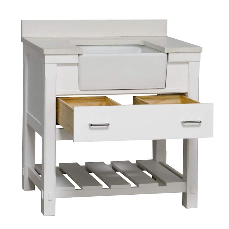 KitchenBathCollection Charlotte 36" Farmhouse Bathroom Vanity with Quartz Top