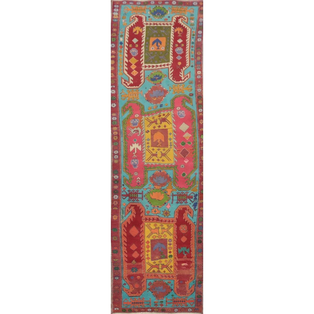 Hand Knotted Oriental 100% Wool Carpet Traditional Tribal Navy Blue & Blues Ardebil Runner Rug - 10' 7'' X 2' 6''