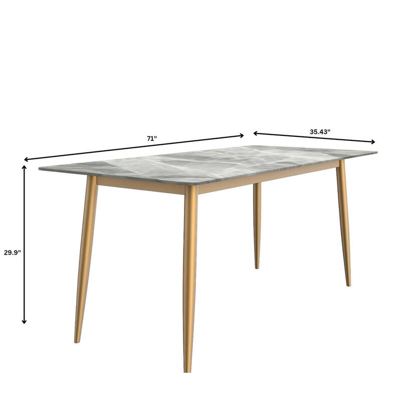 Zayle Dining Table with a 71" Rectangular Top and Gold Steel Base