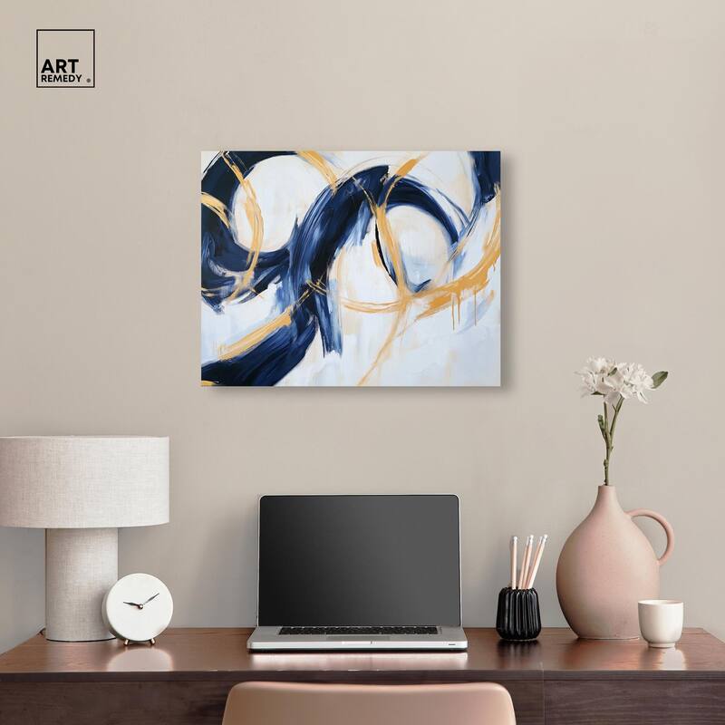 Navy and Gold Rings I Canvas by Art Remedy, Gallery Wrapped
