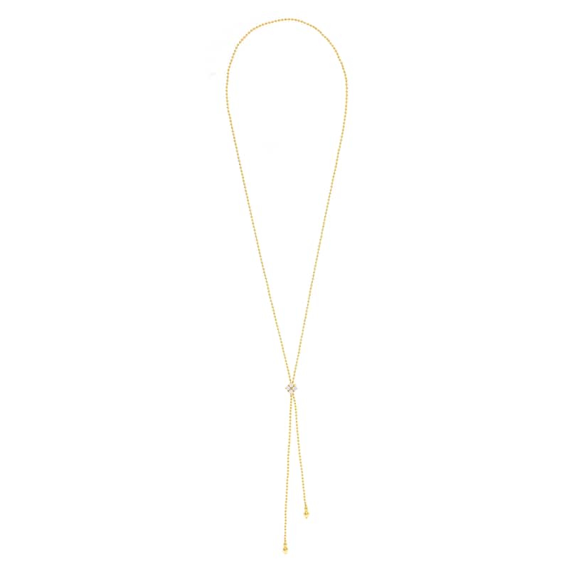 Beaded Chain Lariat Necklace with CZ Accent