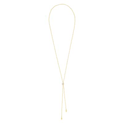 Beaded Chain Lariat Necklace with CZ Accent