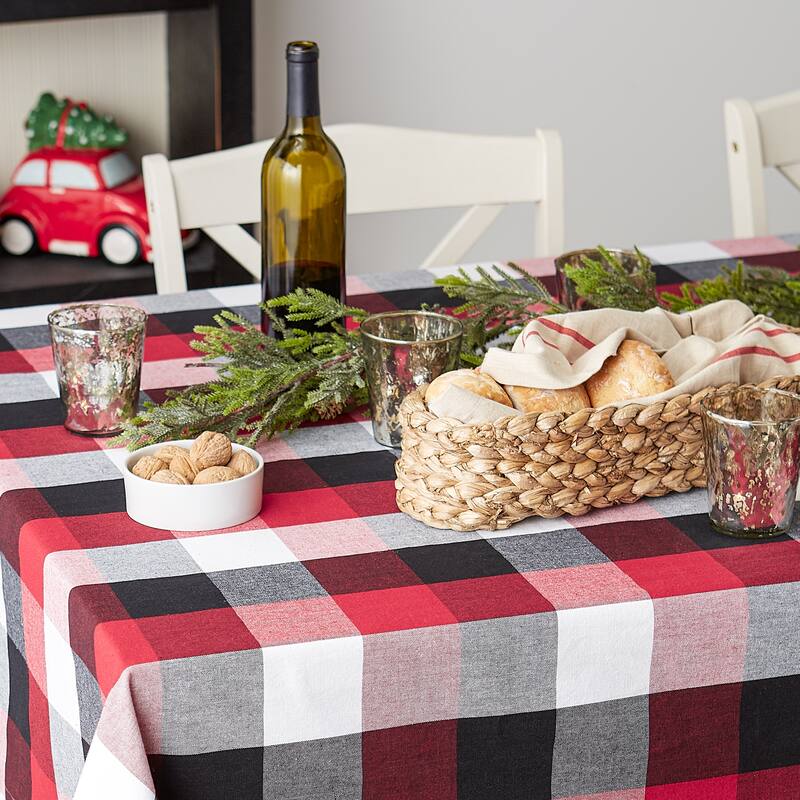DII Cardinal Red Tri Color Check Tablecloth 70 Round
