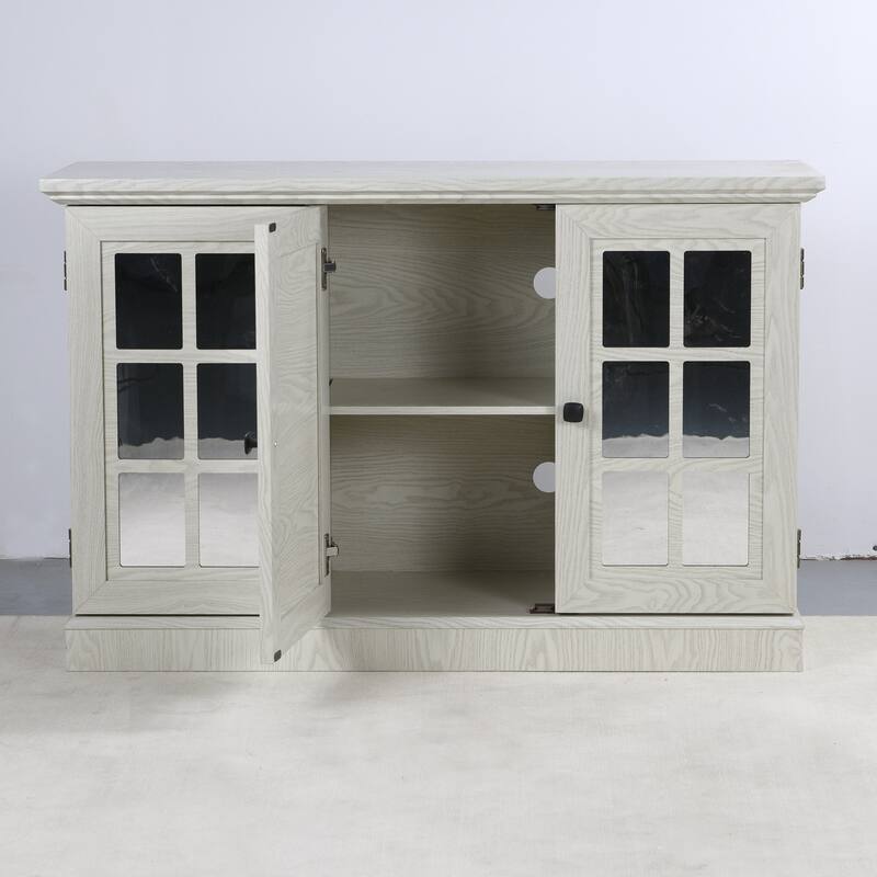 Sideboard Cabinet with 3 Mirrored Acrylic Doors, Multifunctional Wood Storage Cabinet, Accent Cabinet with Adjustable Shelves