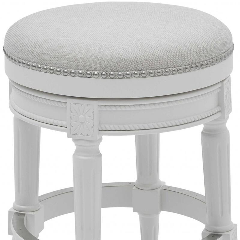HomeRoots 26" White Solid Wood and Fabric Backless Counter Height Swivel Bar Chair