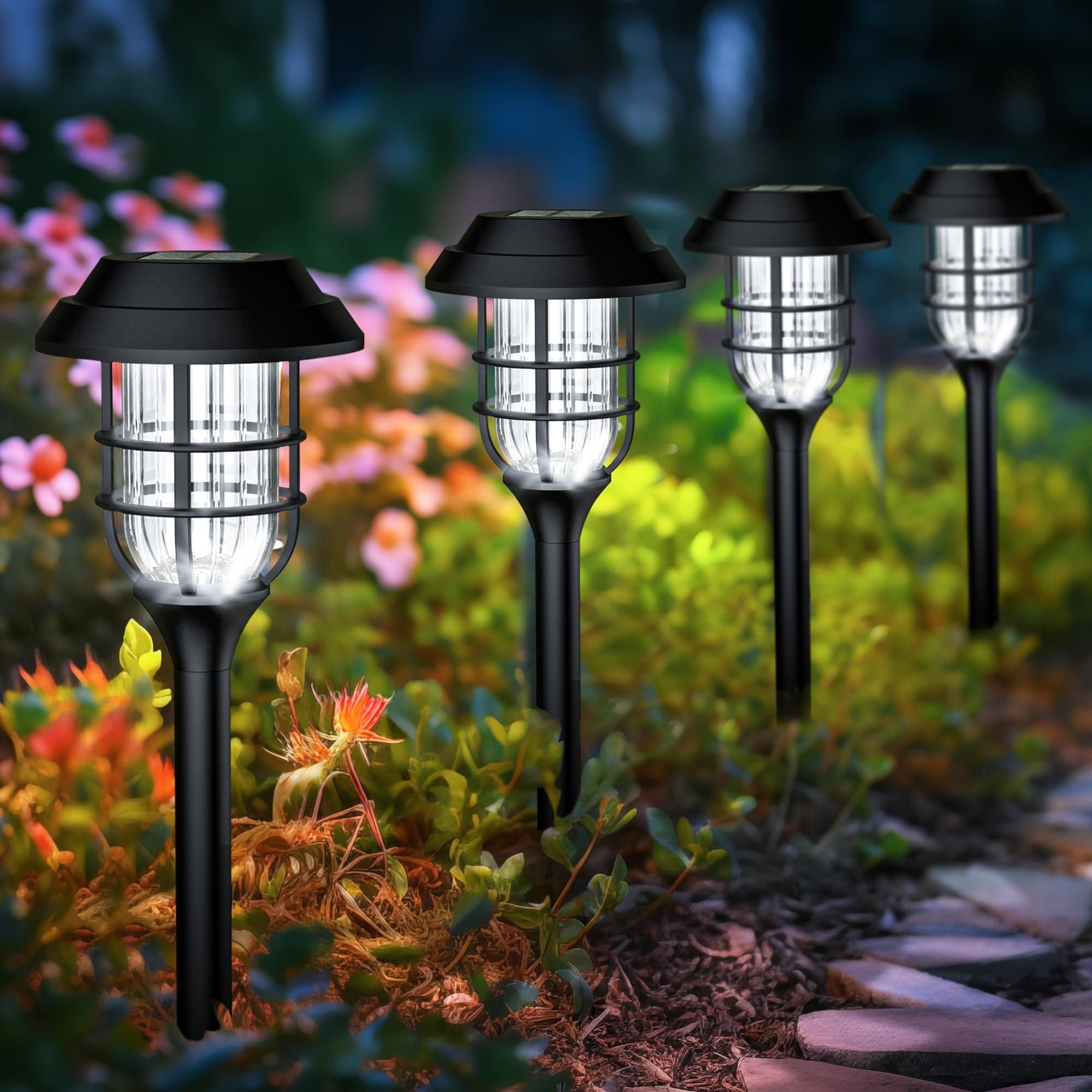 Solar Lights for Outside Solar Outdoor Lights 12 Pack Up to 10 Hrs Auto On Off Garden Lights Waterproof Cold White