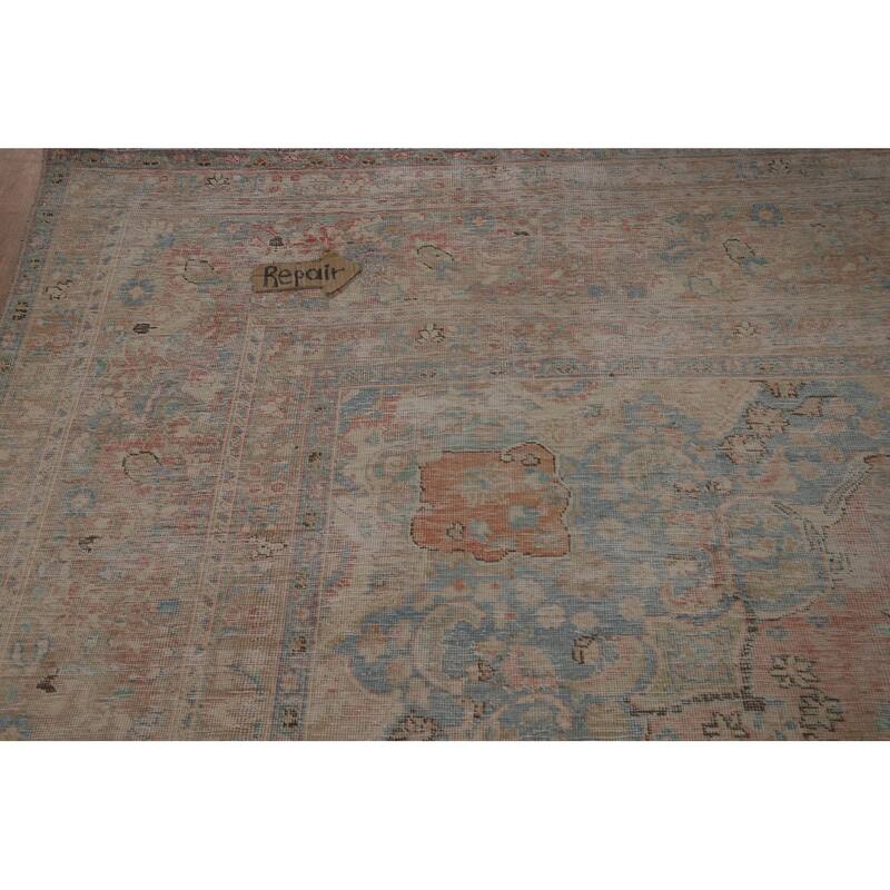 Pink Mashad Persian Vintage Area Rug Handmade Wool Carpet - 9'3" x 12'8"