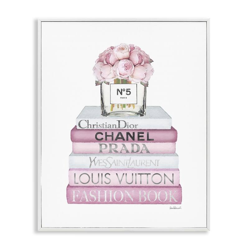 Stupell Pink Rose Bouquet and Fashion Designer Bookstack Framed Wall Art - 16 x 20 - White