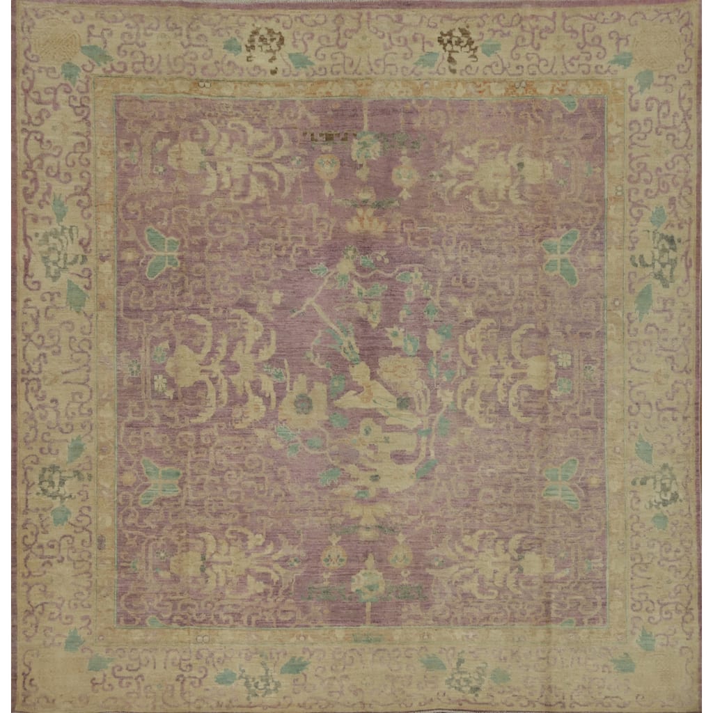 Hand Knotted Traditional Wool Purple Floral Area Rug - 9' 11'' X 9' 10''