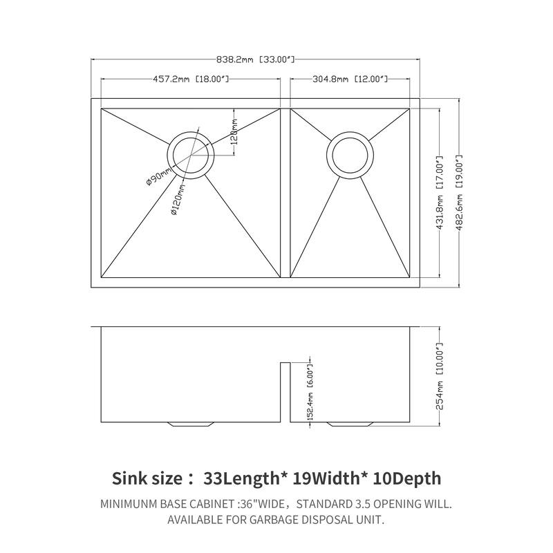 Undermount Double Bowl(60/40) Kitchen Sink - 16 Gauge with Two 10" Deep Basin