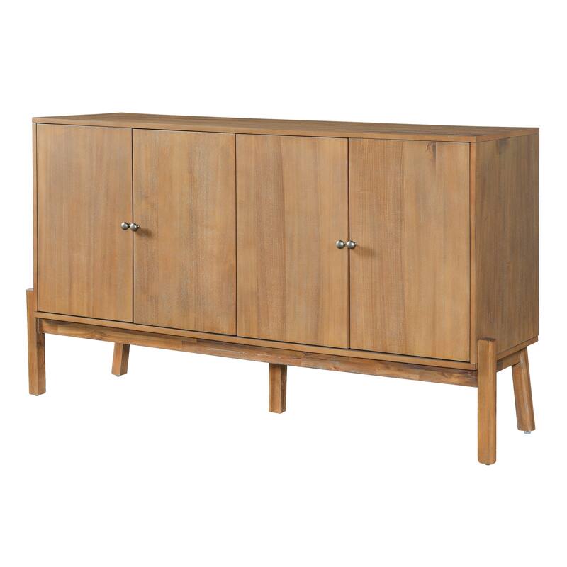 Vintage Sideboard Buffet Cabinet, 34.2" H 4-Door Storage Cabinet with Metal Handles, Brown Finish for Dining Room or Living Room