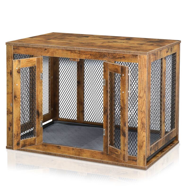 Furniture Dog Crate With Tray For Large Dogs, Indoor Aesthetic Puppy Kennel Pet House Dog Cage With Door - Medium