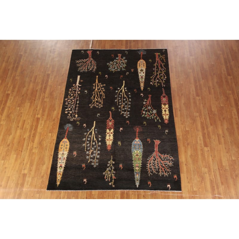 Hand Knotted Oriental 100% Wool Carpet Traditional Floral Brown Ziegler Area Rug - 9' 6'' X 6' 6''