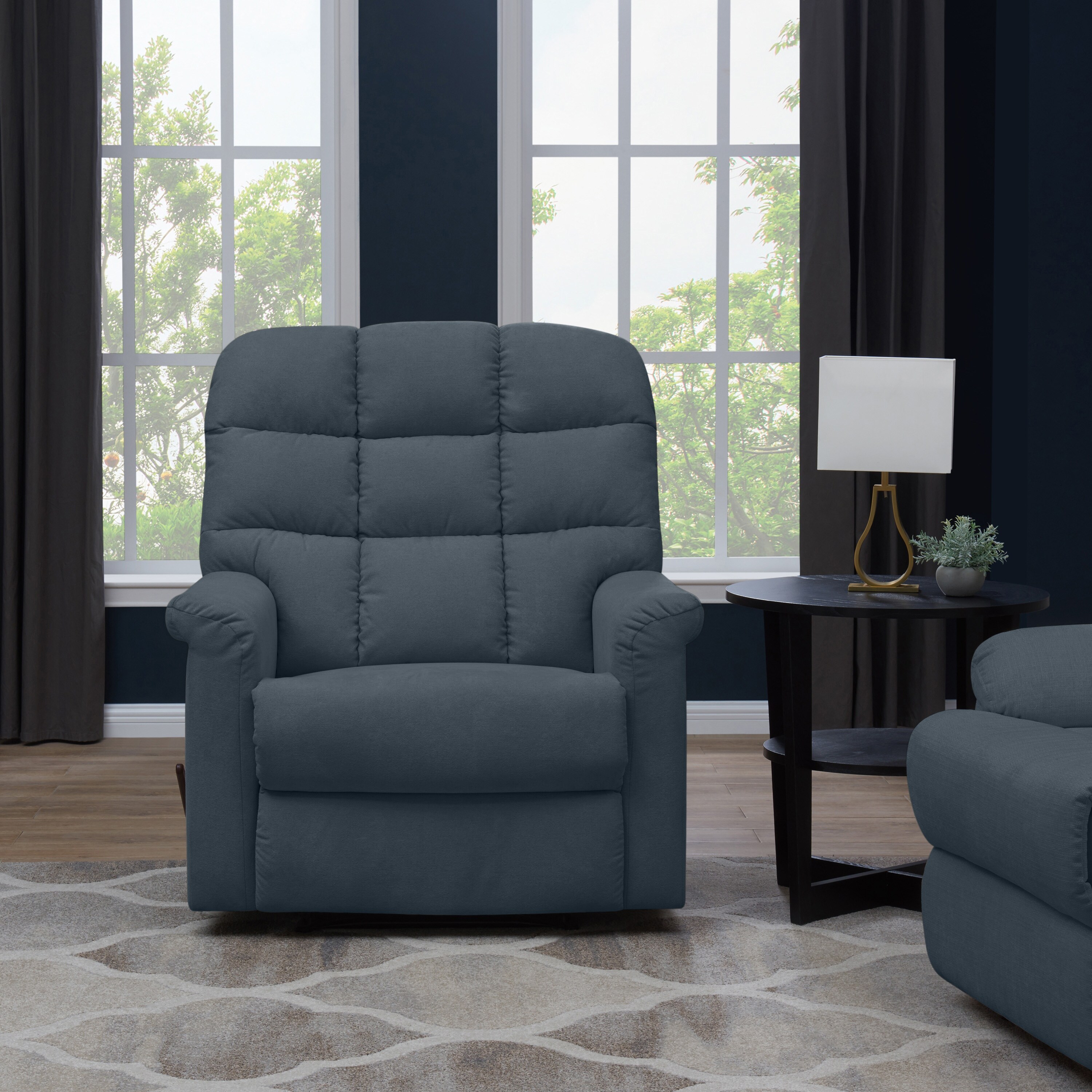 Copper Grove Deinze Blue Grey Tan Velvet Tufted Back Extra Large