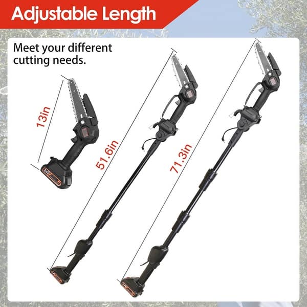 slide 2 of 12, 2-In-1 Cordless Pole Saw Cordless with Pole for Tree Trimming - 9.06" x 4.33" x 51.6" Black