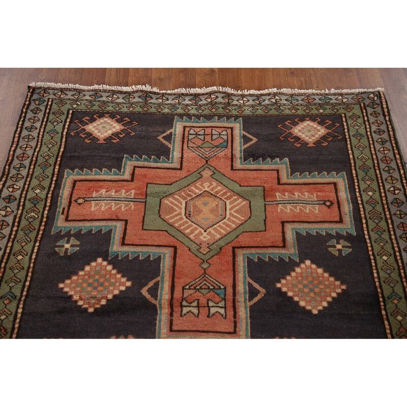Blue Ardebil Persian Vintage Runner Rug Hand-Knotted Wool Carpet - 4'1"x 9'11"