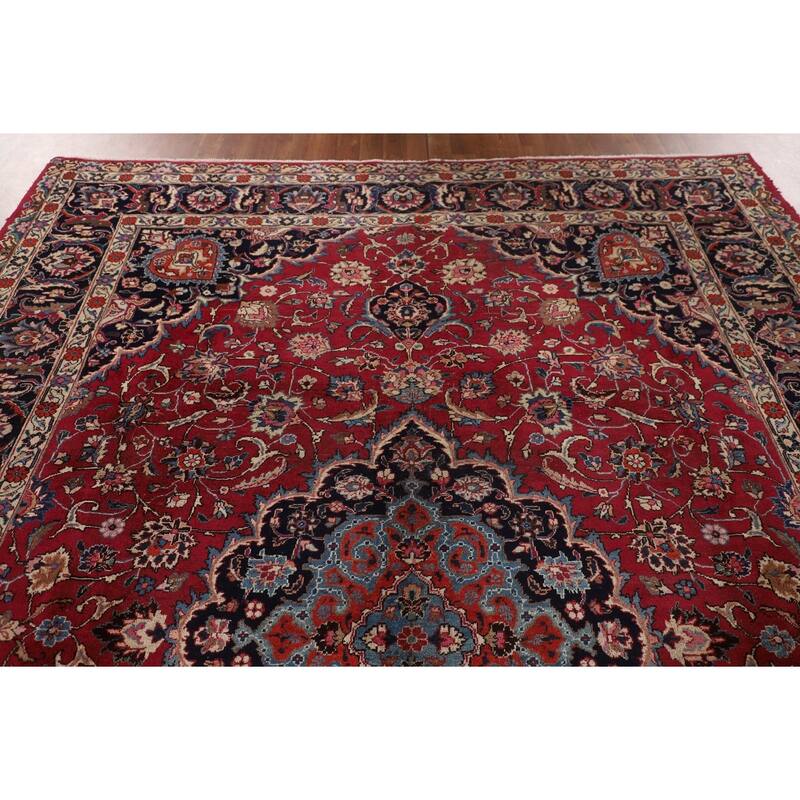 Traditional Signed Mashad Persian Vintage Rug Handmade Wool Carpet - 8'0"x 10'9"