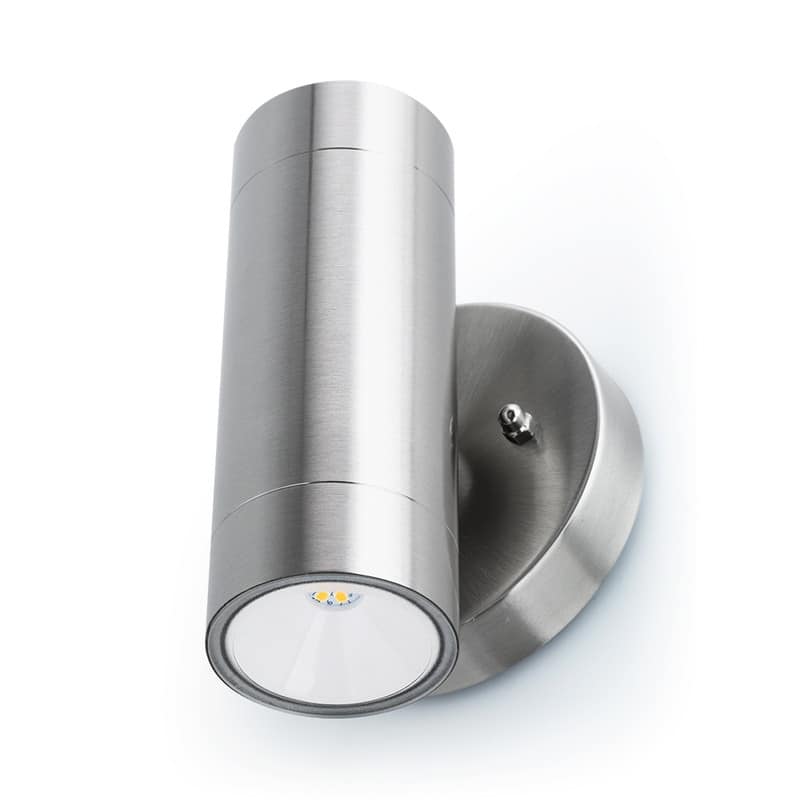 Lutec 2-Light Brushed Stainless Steel Outdoor Integrated LED Wall Lantern Sconce - 4.33 x 6.3 x 3.46